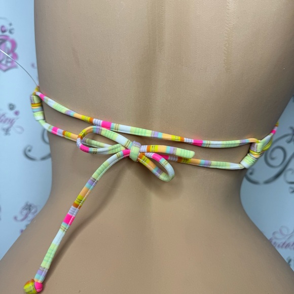 Victoria secret bikini top neon orange pink striped gold shimmer ruffle cupped - Picture 13 of 13